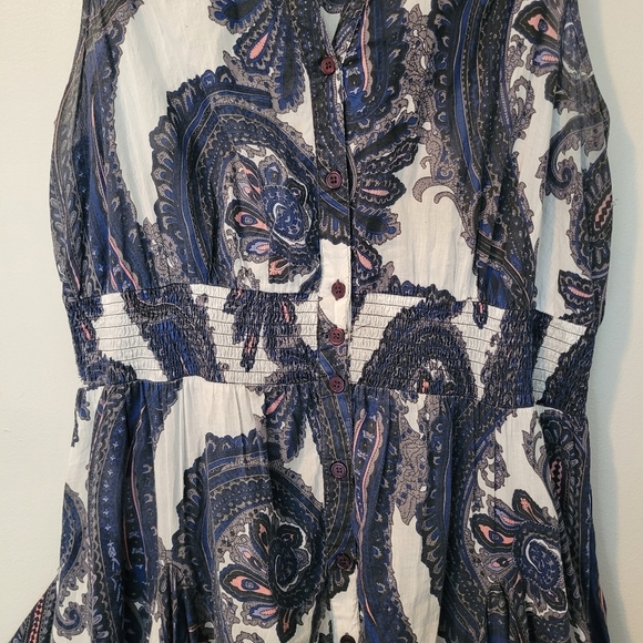 Chelsea & Theodore Wmns 1X Cotton Paisley Blue White Pink Midi Dress Button-up - Picture 6 of 13